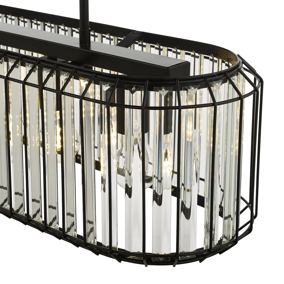 Naeva Five Light Linear Pendant in Satin Black with Faceted Crystals