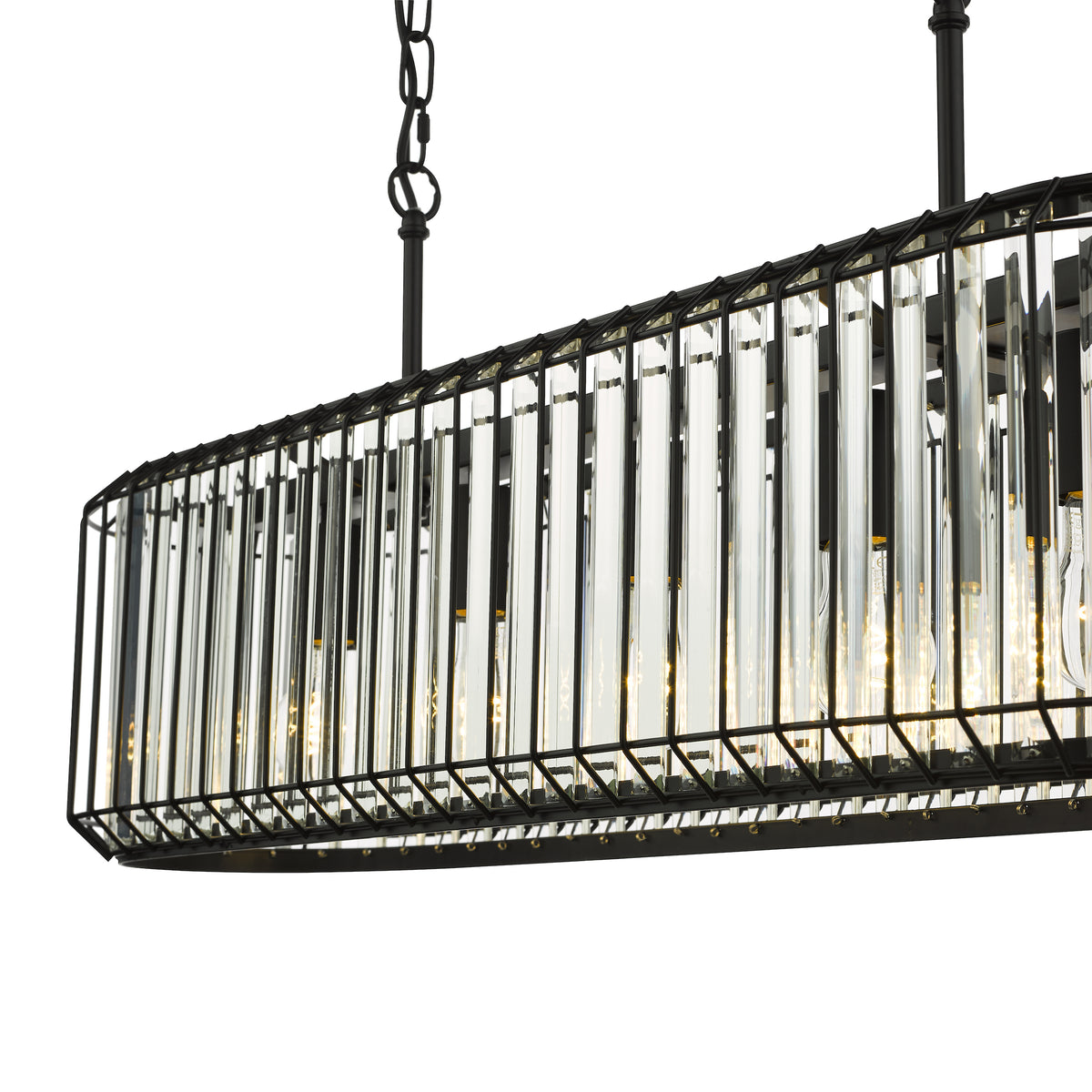 Naeva Five Light Linear Pendant in Satin Black with Faceted Crystals