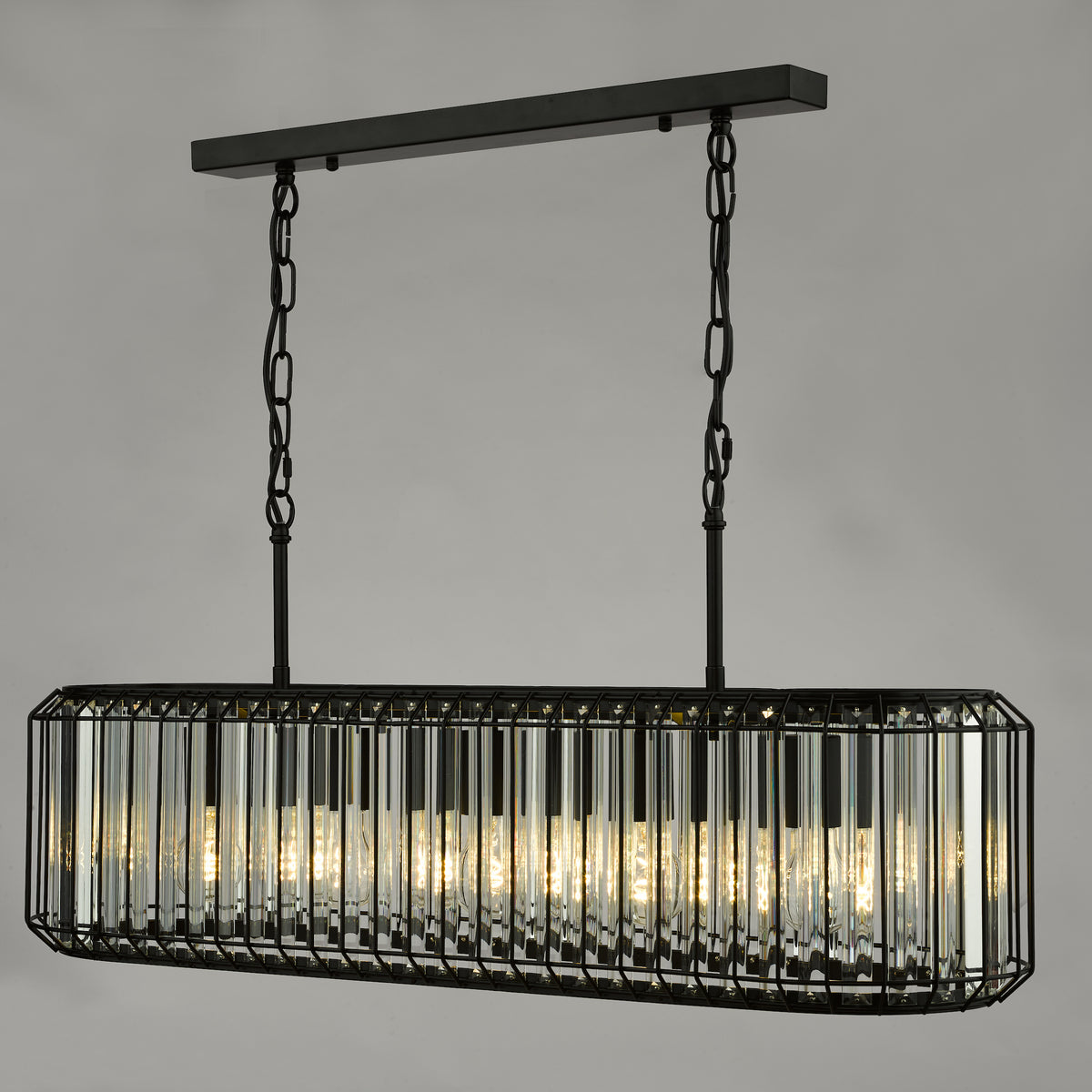 Naeva Five Light Linear Pendant in Satin Black with Faceted Crystals