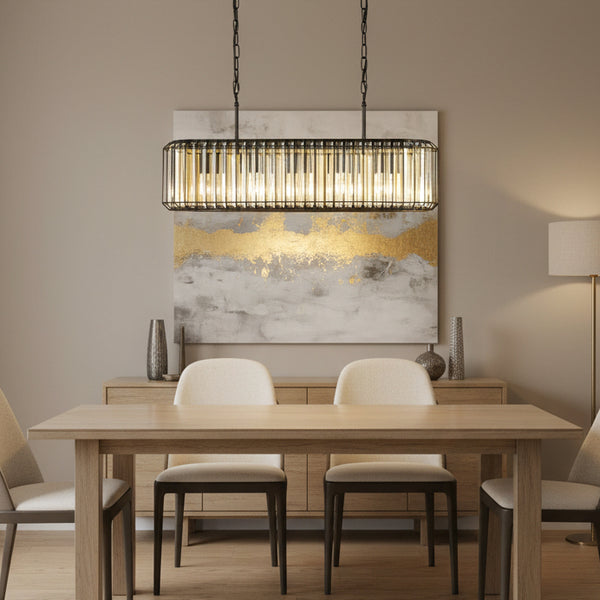 Naeva Five Light Linear Pendant in Satin Black with Faceted Crystals