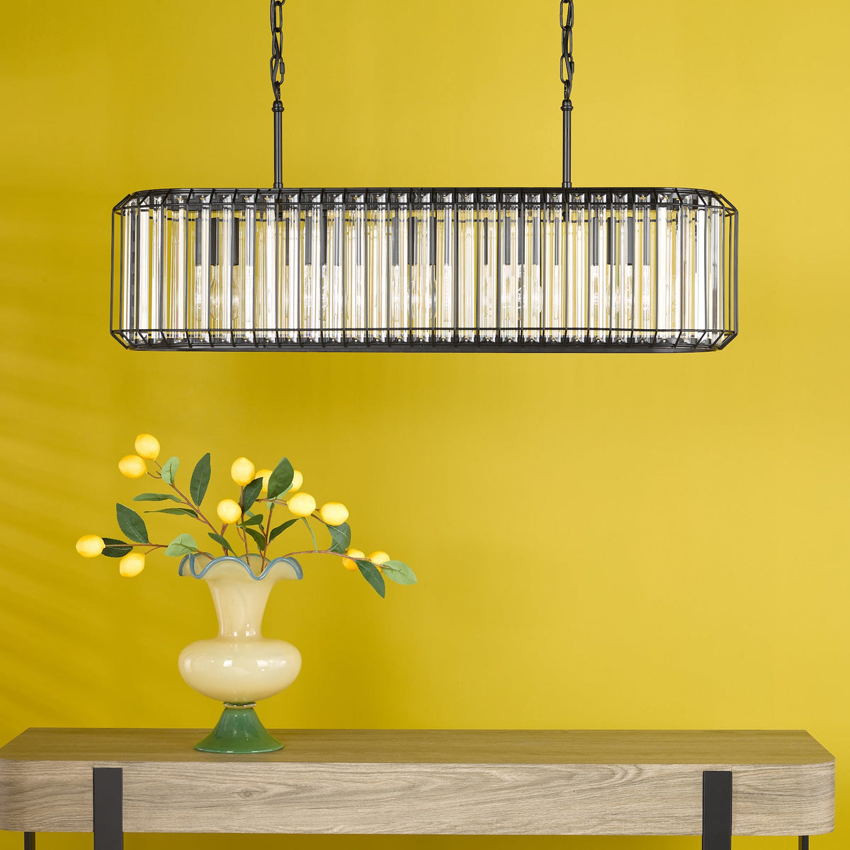 Naeva Five Light Linear Pendant in Satin Black with Faceted Crystals