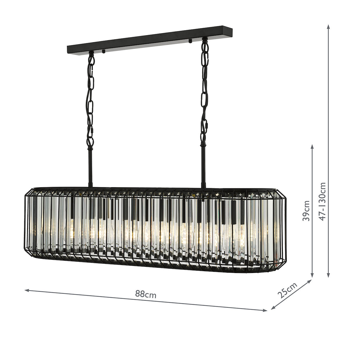 Naeva Five Light Linear Pendant in Satin Black with Faceted Crystals