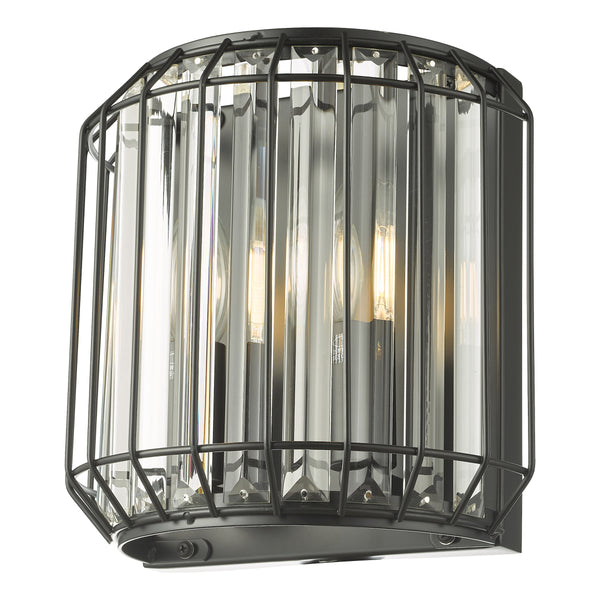 Naeva Wall Light in Satin Black with Faceted Crystals
