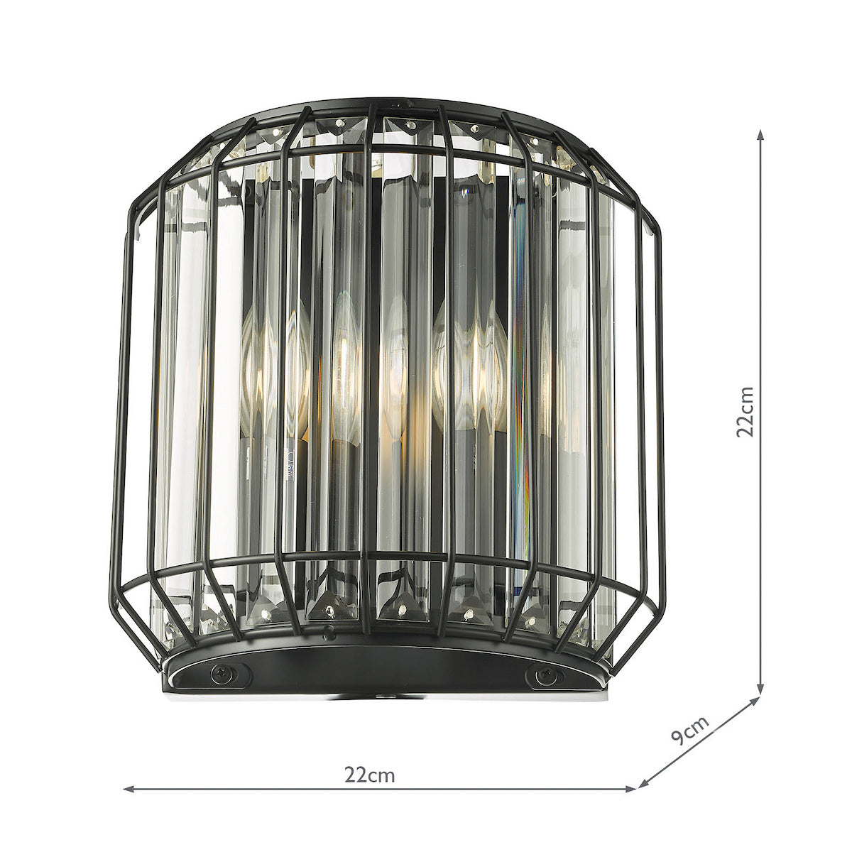 Naeva Wall Light in Satin Black with Faceted Crystals