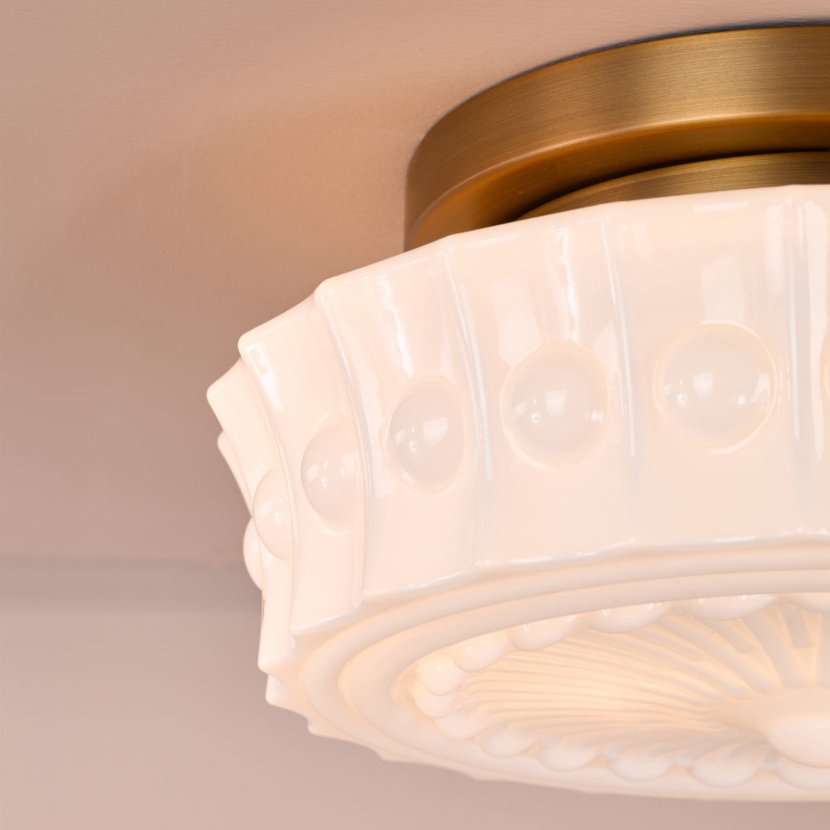 Neema Semi Flush Ceiling Light in Antique Bronze with Opal Glass Shade