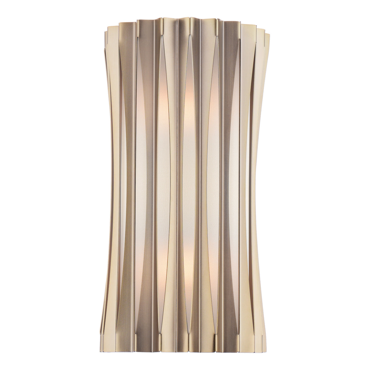 Vertical wall sconce with a gold finish and a pleated design