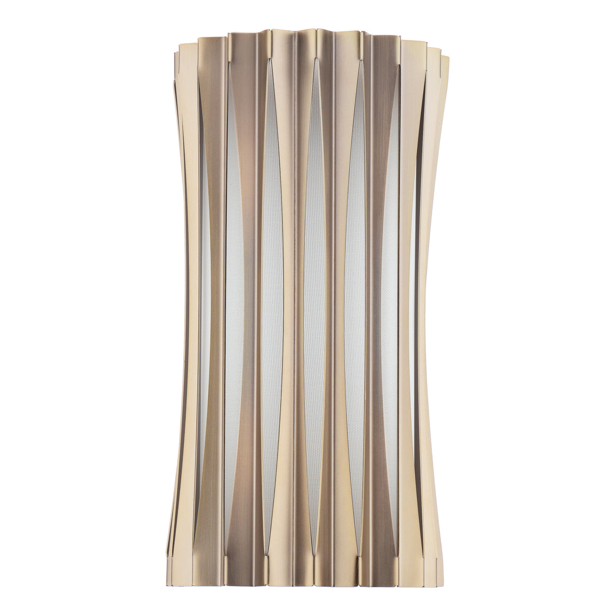 Gold wall sconce with vertical pleated design and white inner panels
