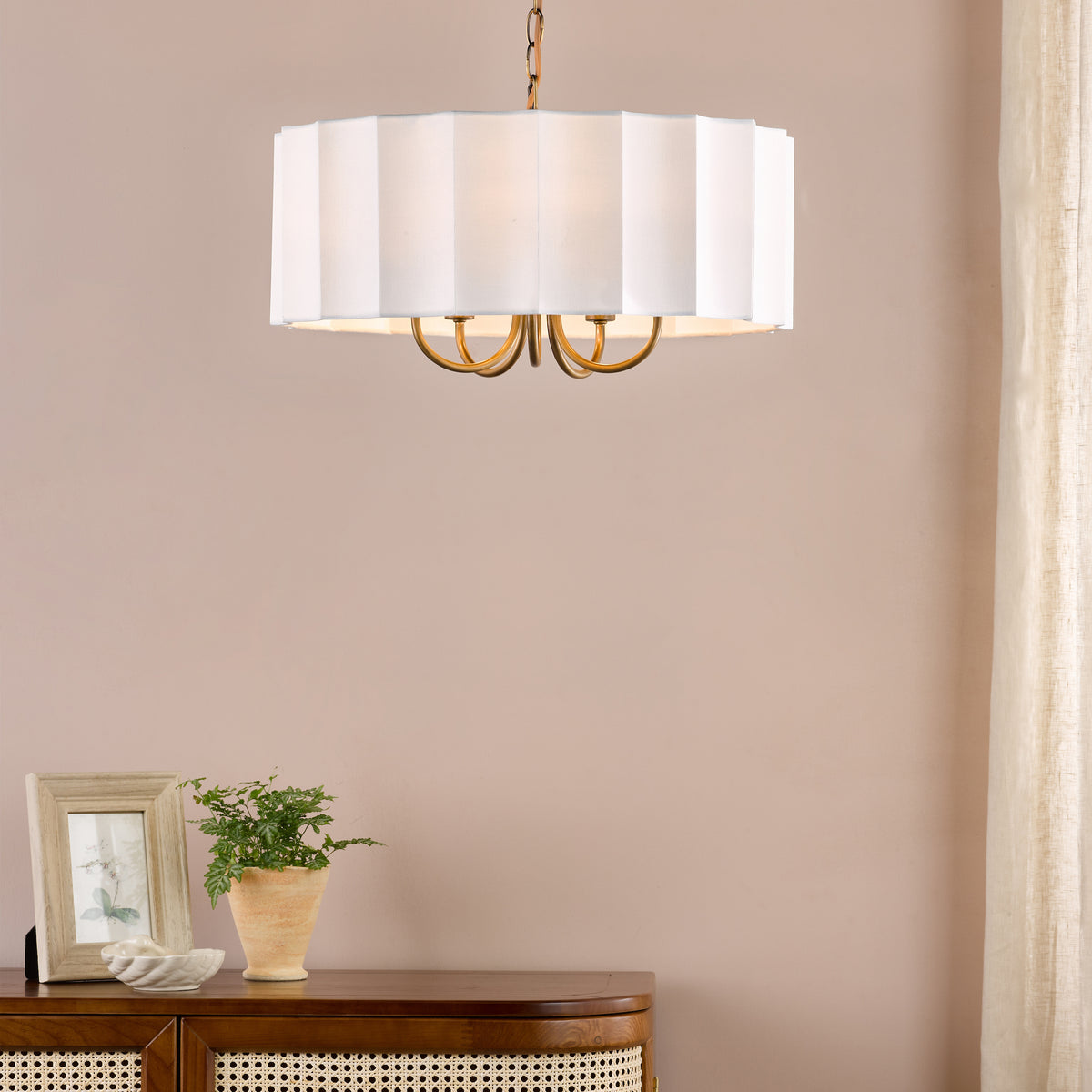 Noura Five Arm Pendant in Antique Bronze with Ivory Shade
