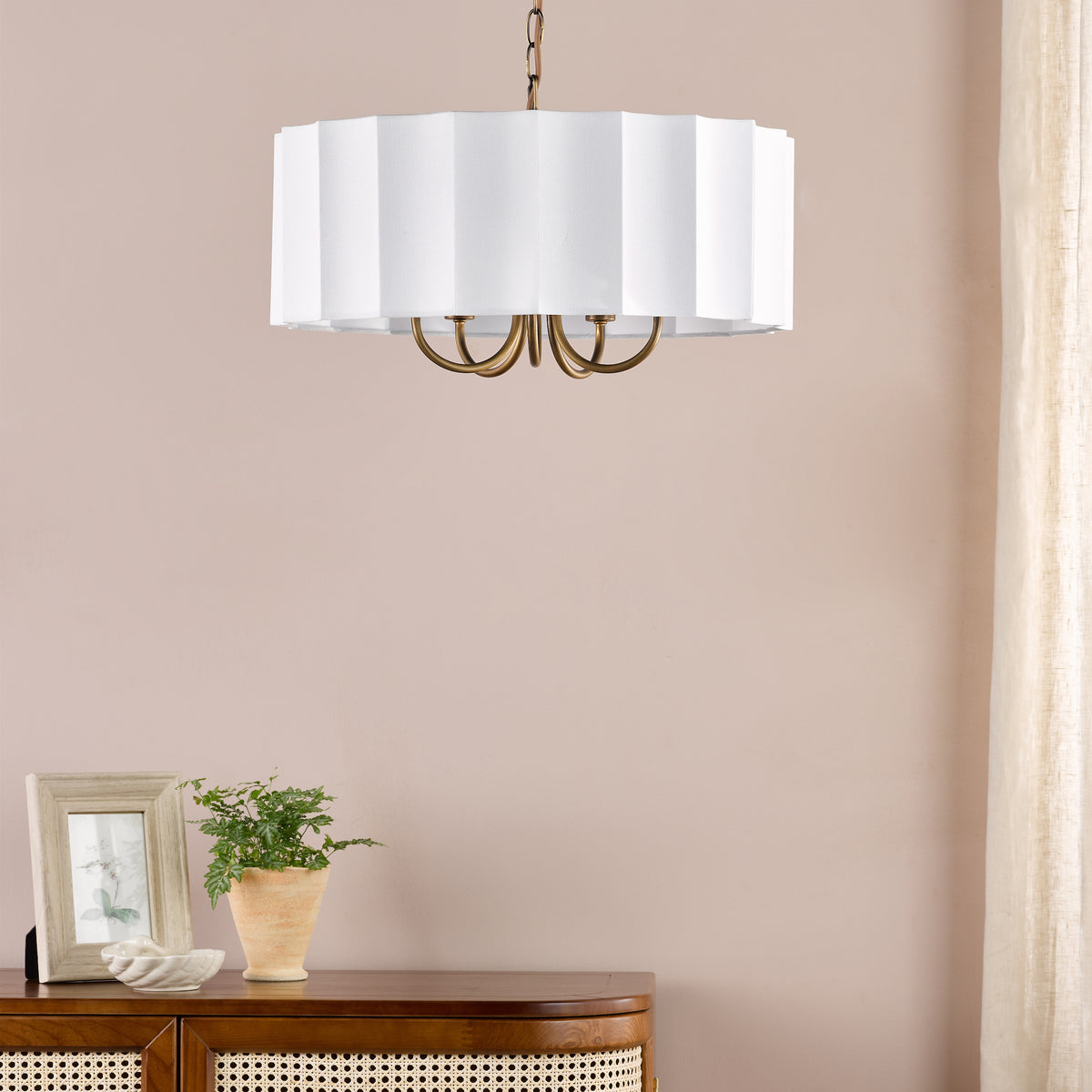 Noura Five Arm Pendant in Antique Bronze with Ivory Shade