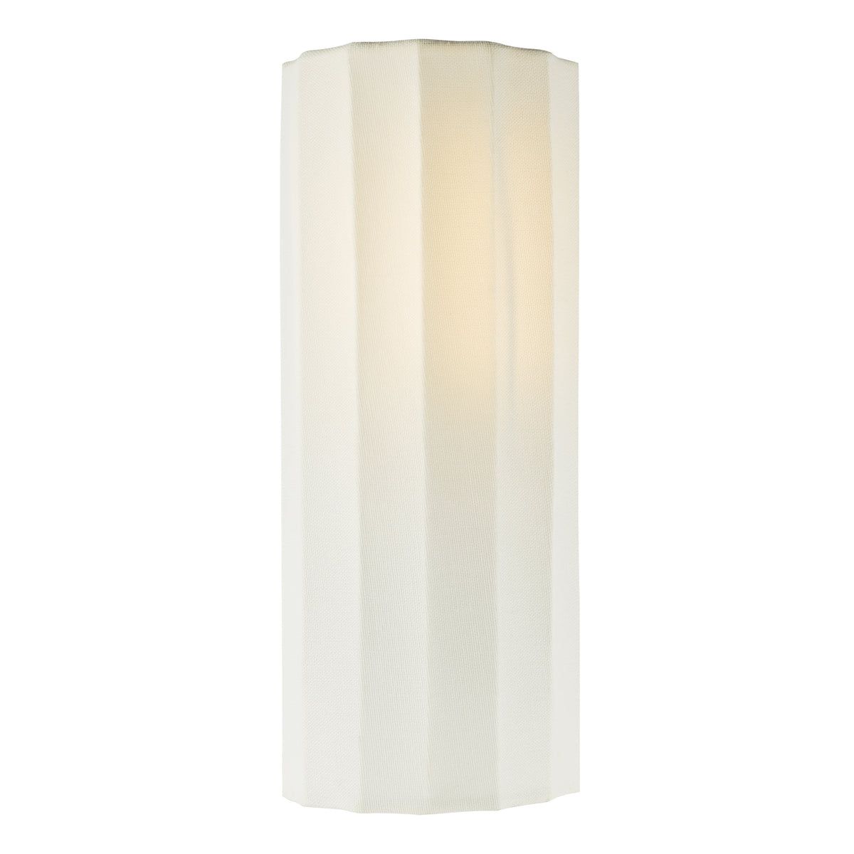 White pleated fabric wall sconce with a warm glow