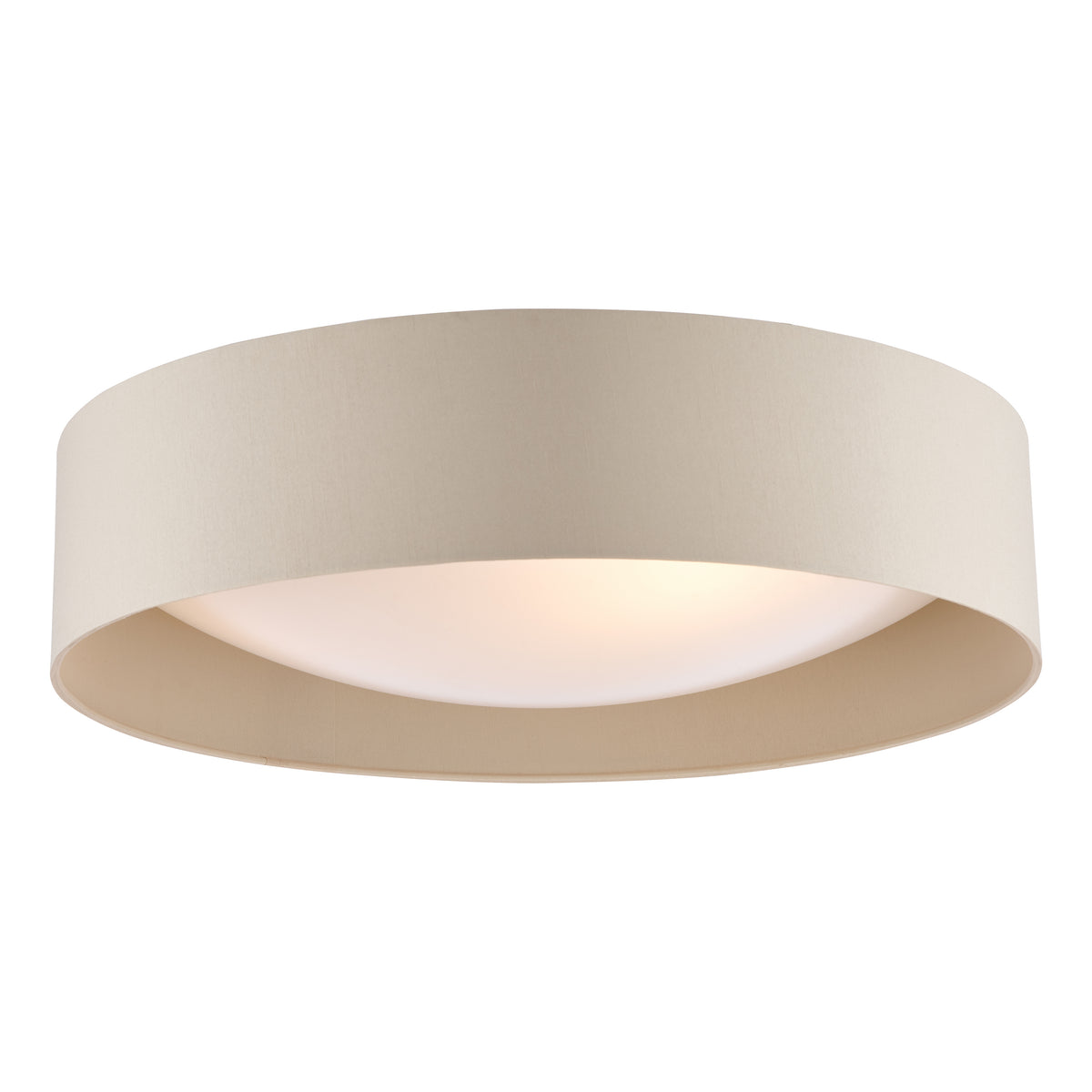 Nysa Large Flush Ceiling Light in Taupe Faux Silk with Acrylic Diffuser