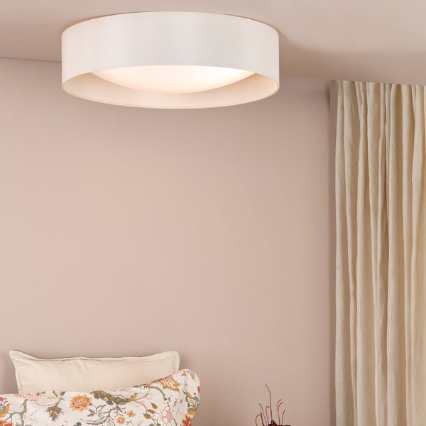 Nysa Large Flush Ceiling Light in Taupe Faux Silk with Acrylic Diffuser