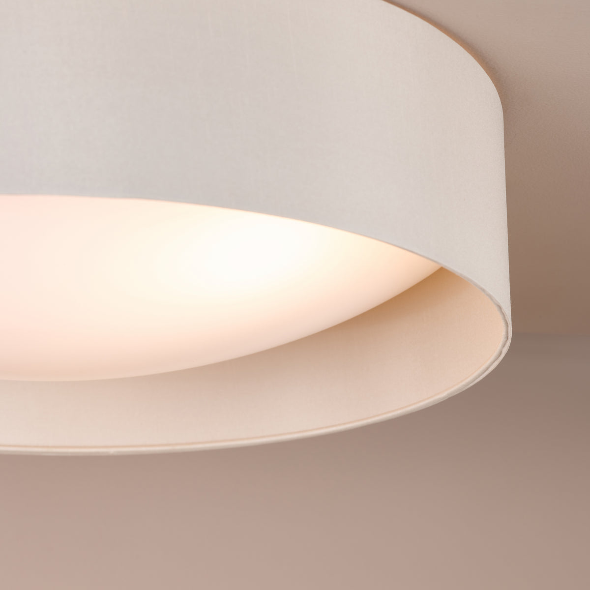 Nysa Large Flush Ceiling Light in Taupe Faux Silk with Acrylic Diffuser