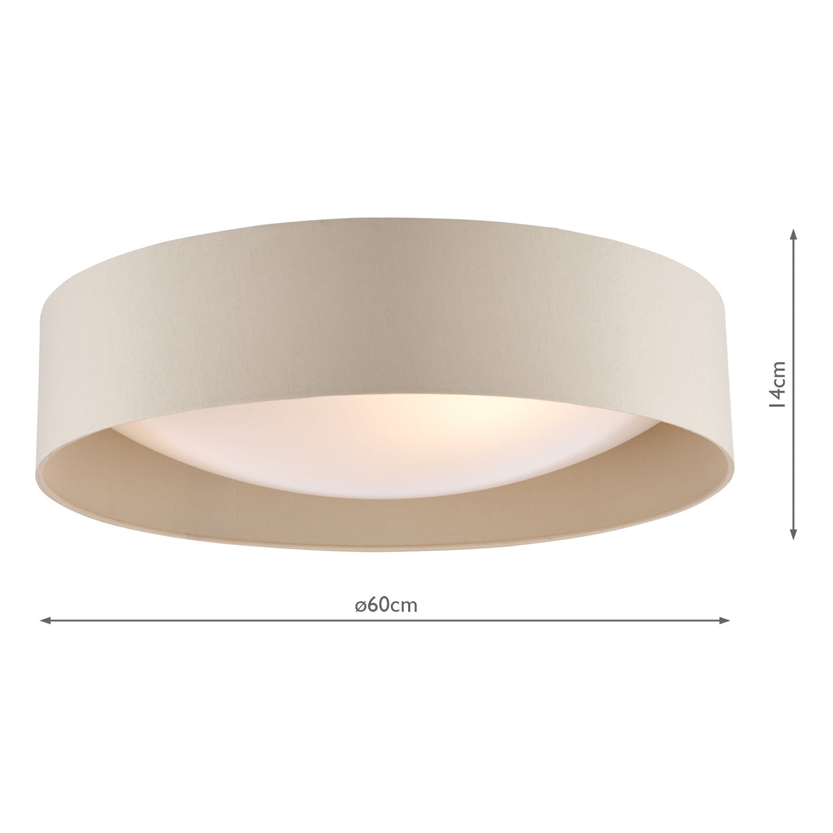 Nysa Large Flush Ceiling Light in Taupe Faux Silk with Acrylic Diffuser