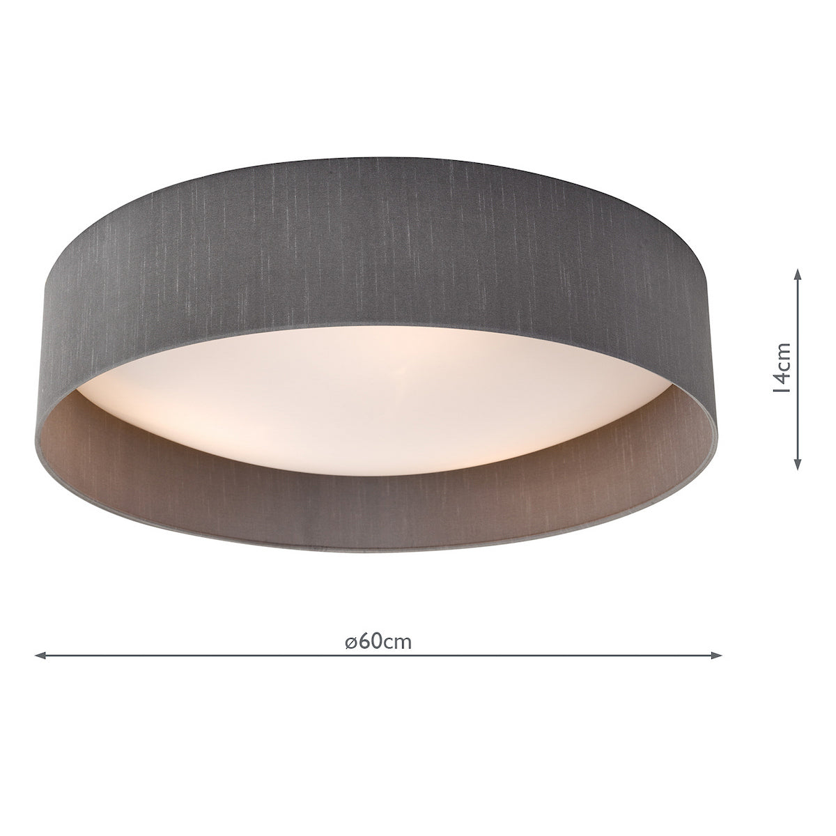 Round grey ceiling light with a white diffuser, 60cm diameter and 14cm height