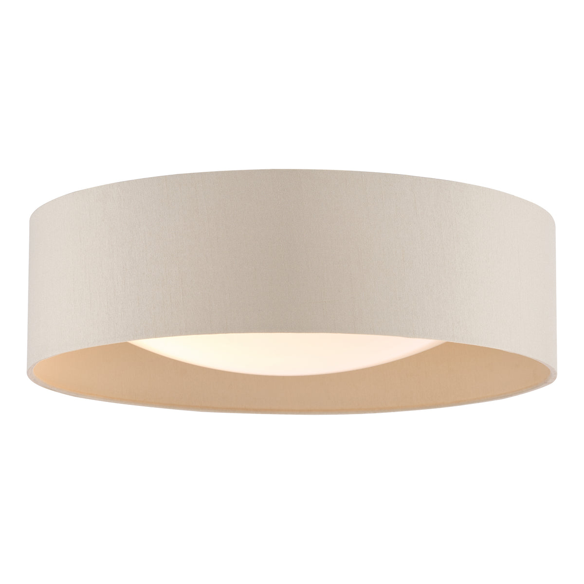 Nysa Flush Ceiling Light in Taupe Faux Silk with Acrylic Diffuser