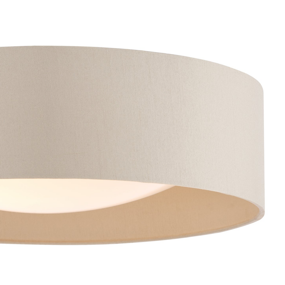 Nysa Flush Ceiling Light in Taupe Faux Silk with Acrylic Diffuser