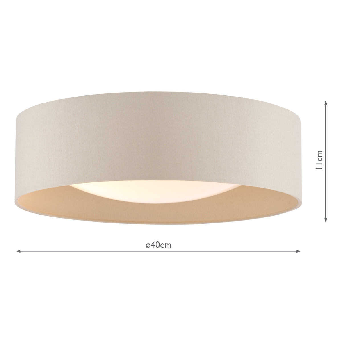 Nysa Flush Ceiling Light in Taupe Faux Silk with Acrylic Diffuser