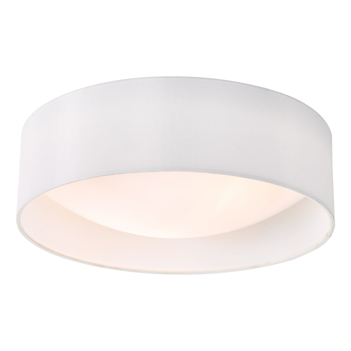 White drum ceiling light with a warm glow
