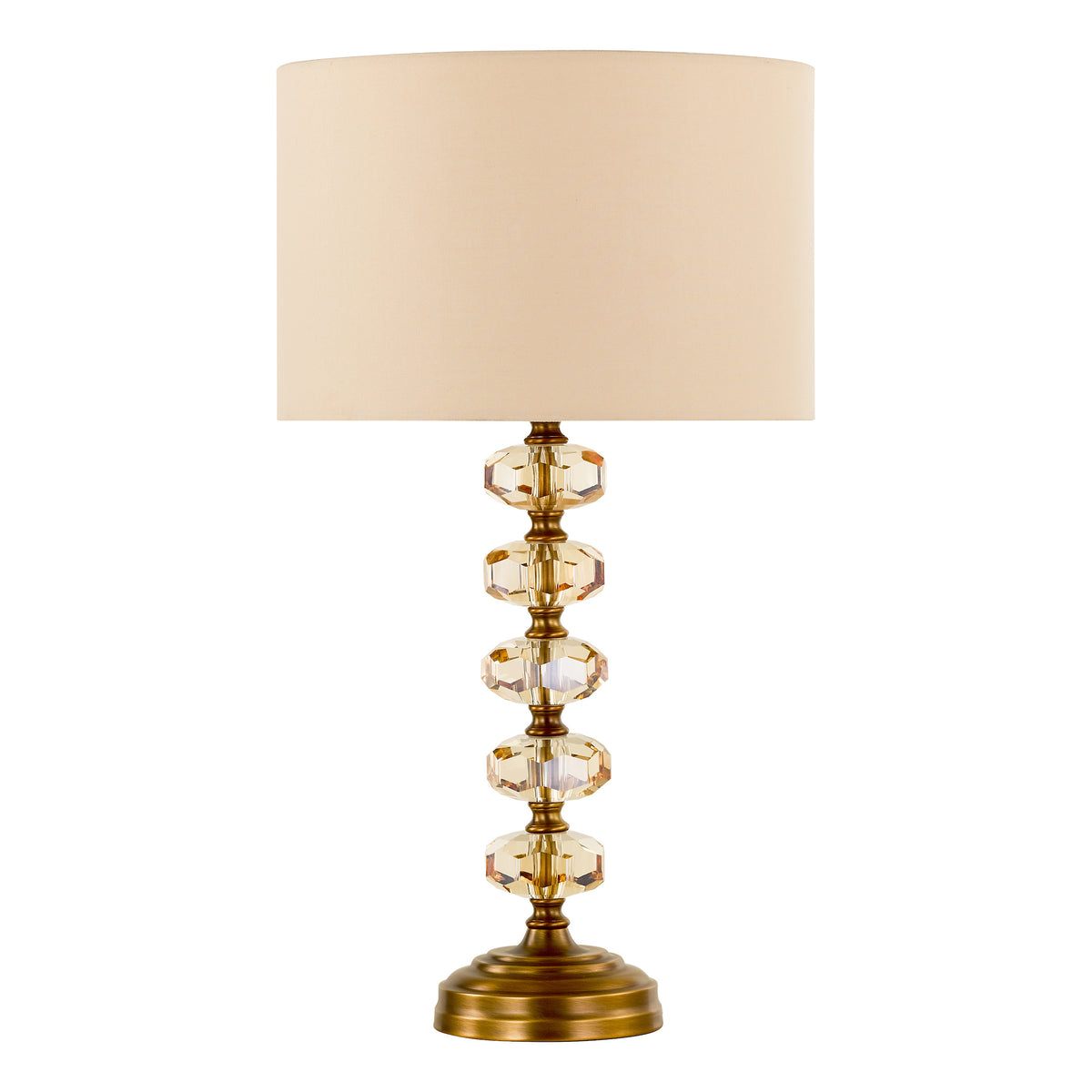 Oleana Table Lamp in Antique Bronze and Amber Crystal with Faux Silk Shade