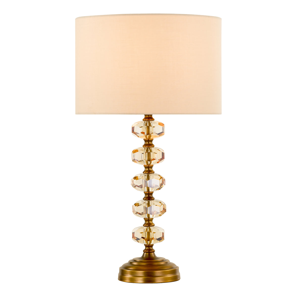 Oleana Table Lamp in Antique Bronze and Amber Crystal with Faux Silk Shade