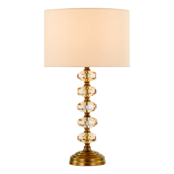 Oleana Table Lamp in Antique Bronze and Amber Crystal with Faux Silk Shade