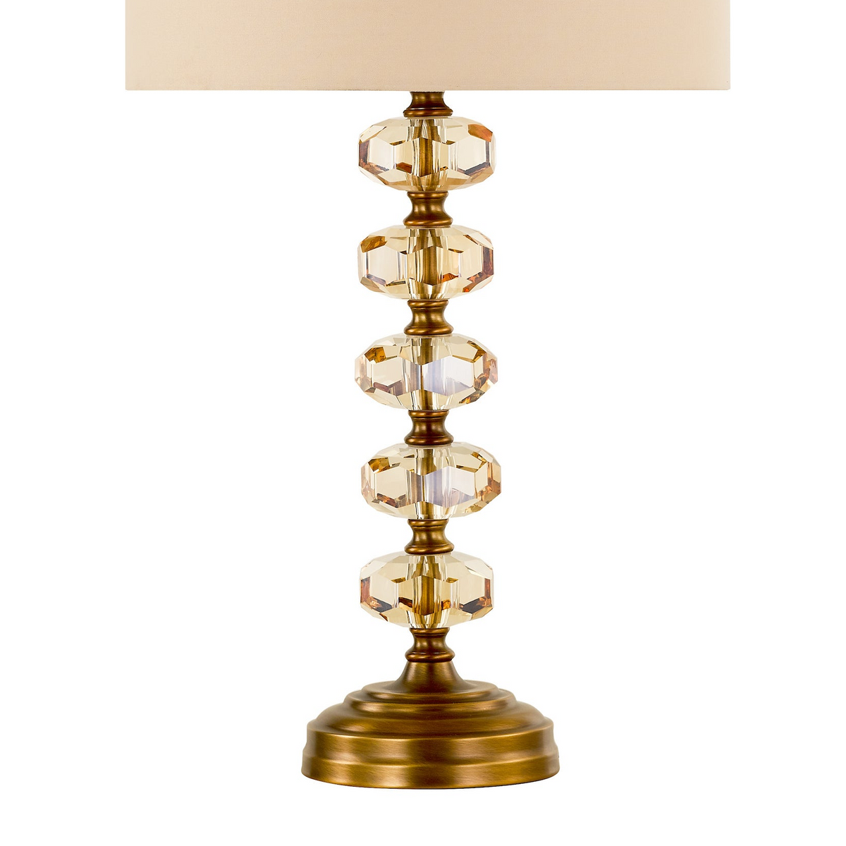 Oleana Table Lamp in Antique Bronze and Amber Crystal with Faux Silk Shade