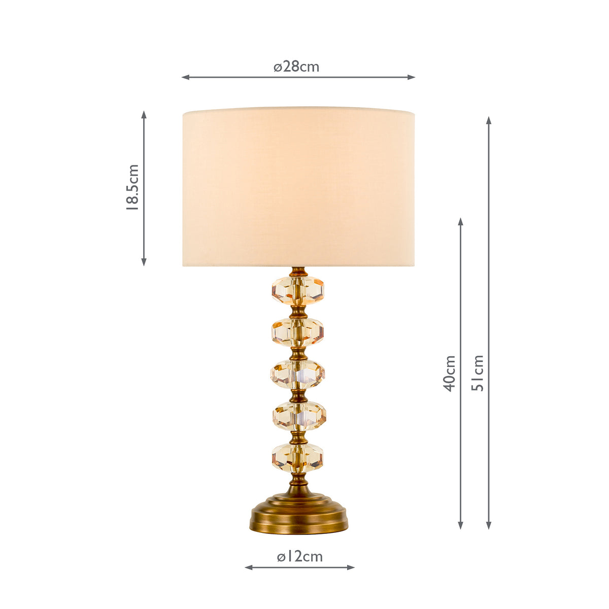 Oleana Table Lamp in Antique Bronze and Amber Crystal with Faux Silk Shade