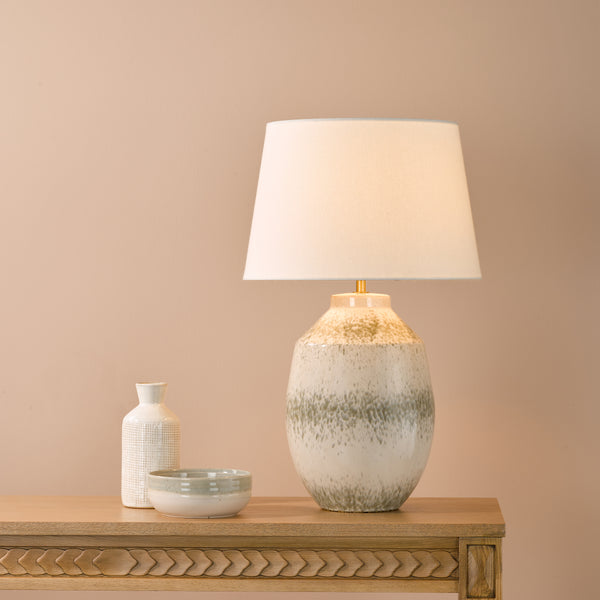Omari Ceramic Table Lamp with Green Speckle Base & Ivory Linen Shade