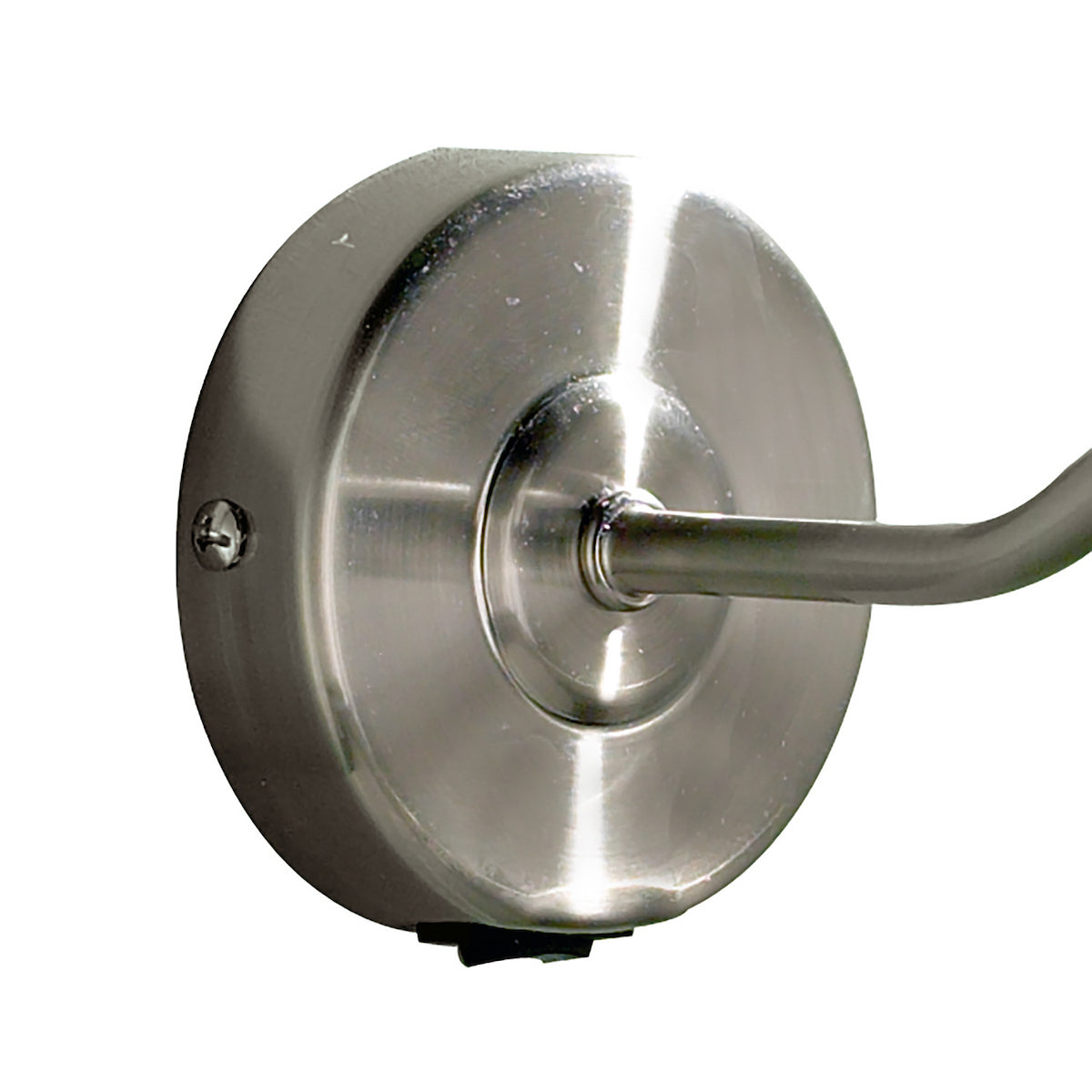 Brushed nickel wall-mounted hook with a curved arm.