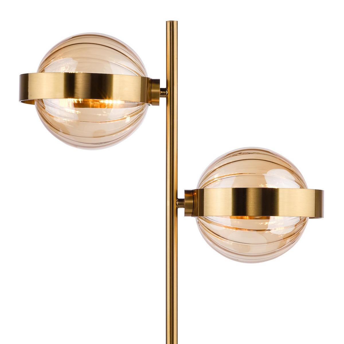 Ophira 2 Light Table Lamp Antique Gold Black Marble and Amber Ribbed Glass Shades
