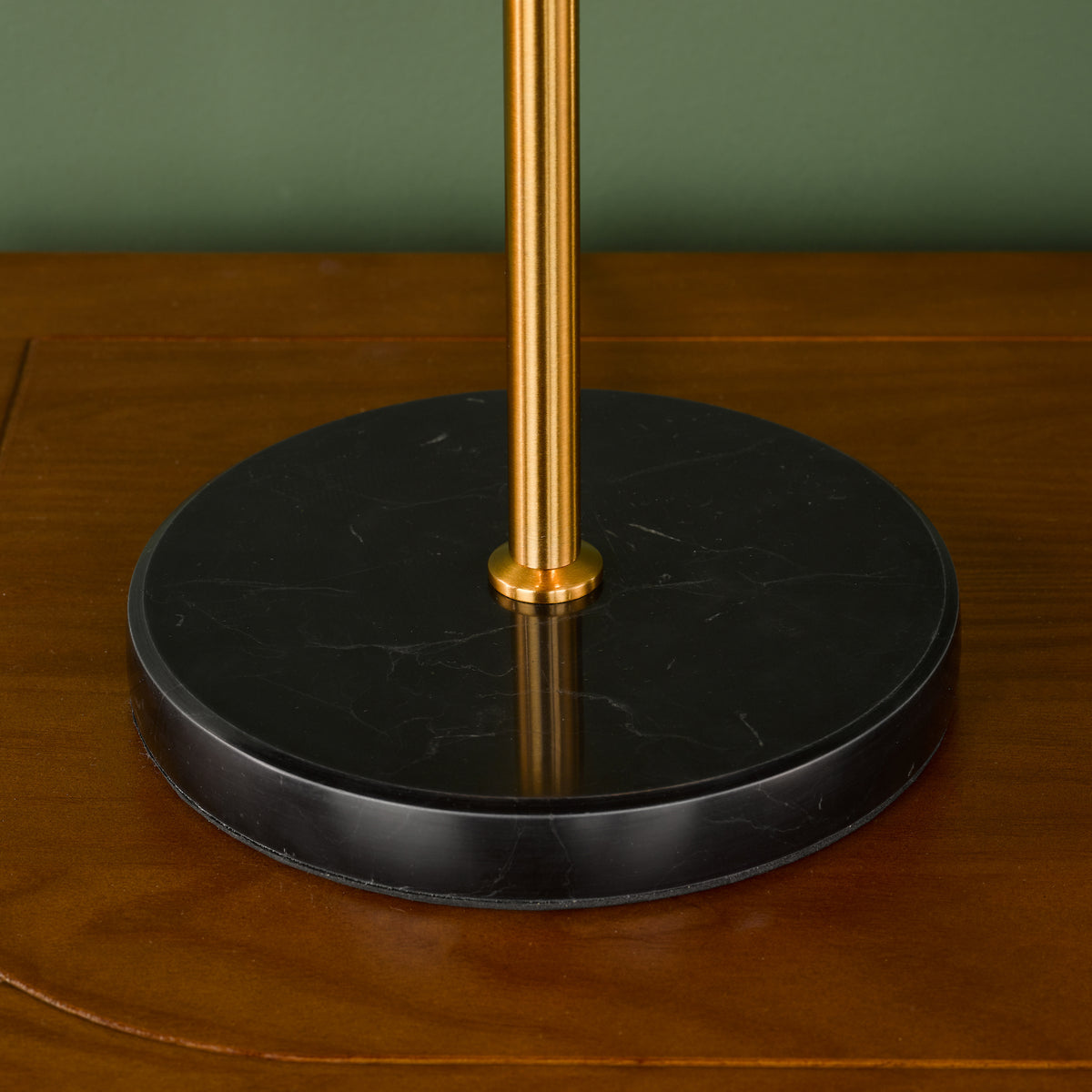 Ophira 2 Light Table Lamp Antique Gold Black Marble and Amber Ribbed Glass Shades