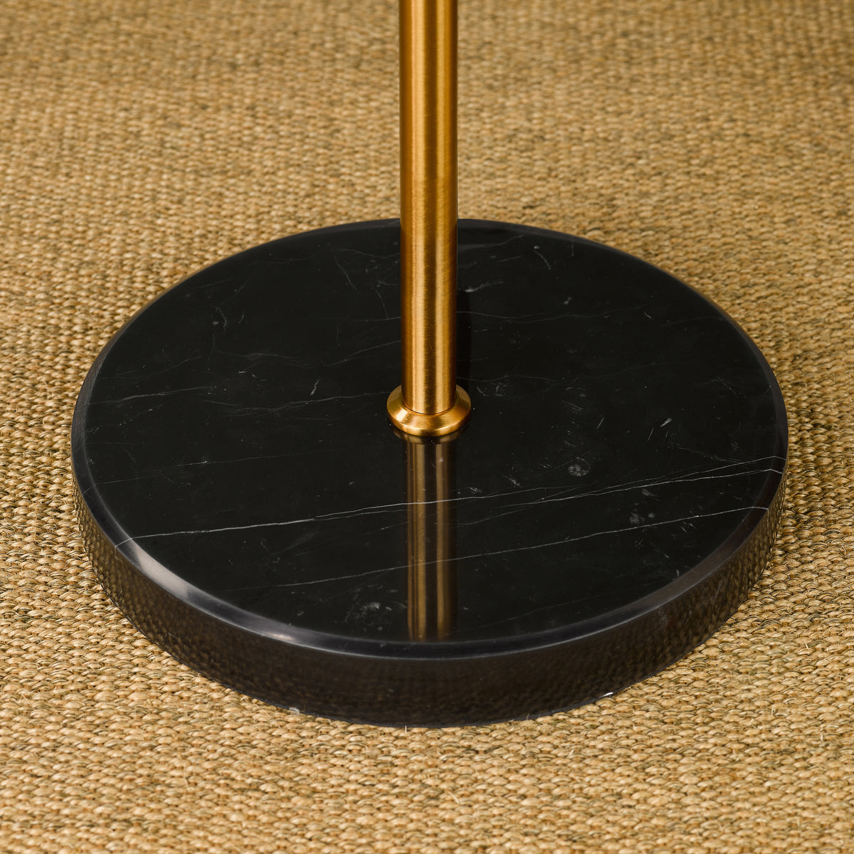 Ophira 2 Light Floor Lamp Antique Gold Black Marble and Amber Ribbed Glass Shades