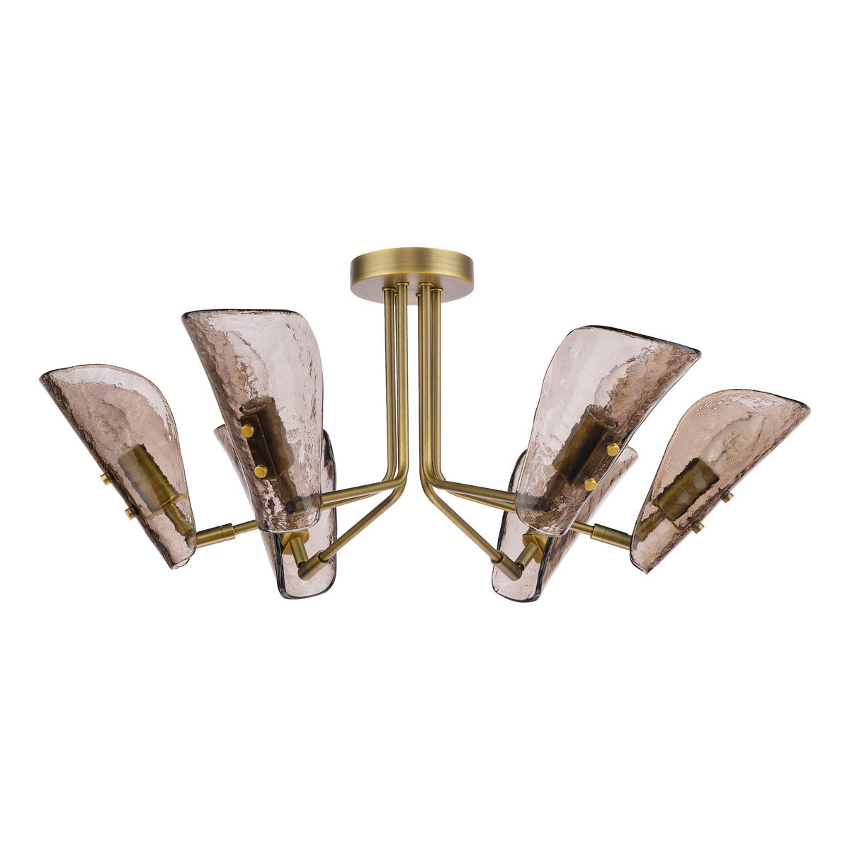 Ordelle Semi Flush Ceiling Light  in Antique Bronze with Tea Smoked Glass Shades