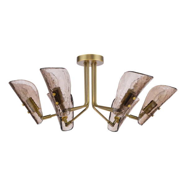 Ordelle Semi Flush Ceiling Light  in Antique Bronze with Tea Smoked Glass Shades