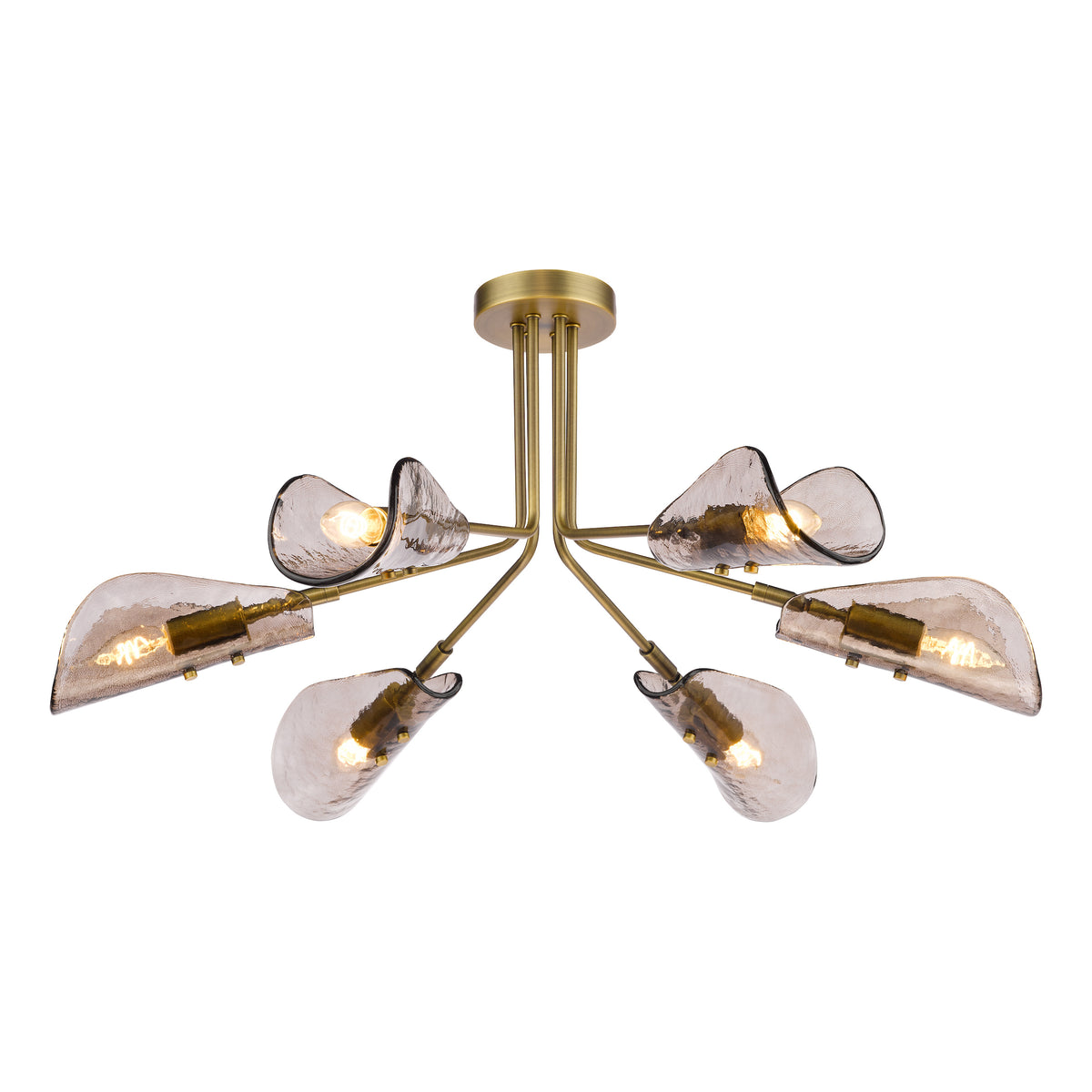 Ordelle Semi Flush Ceiling Light  in Antique Bronze with Tea Smoked Glass Shades