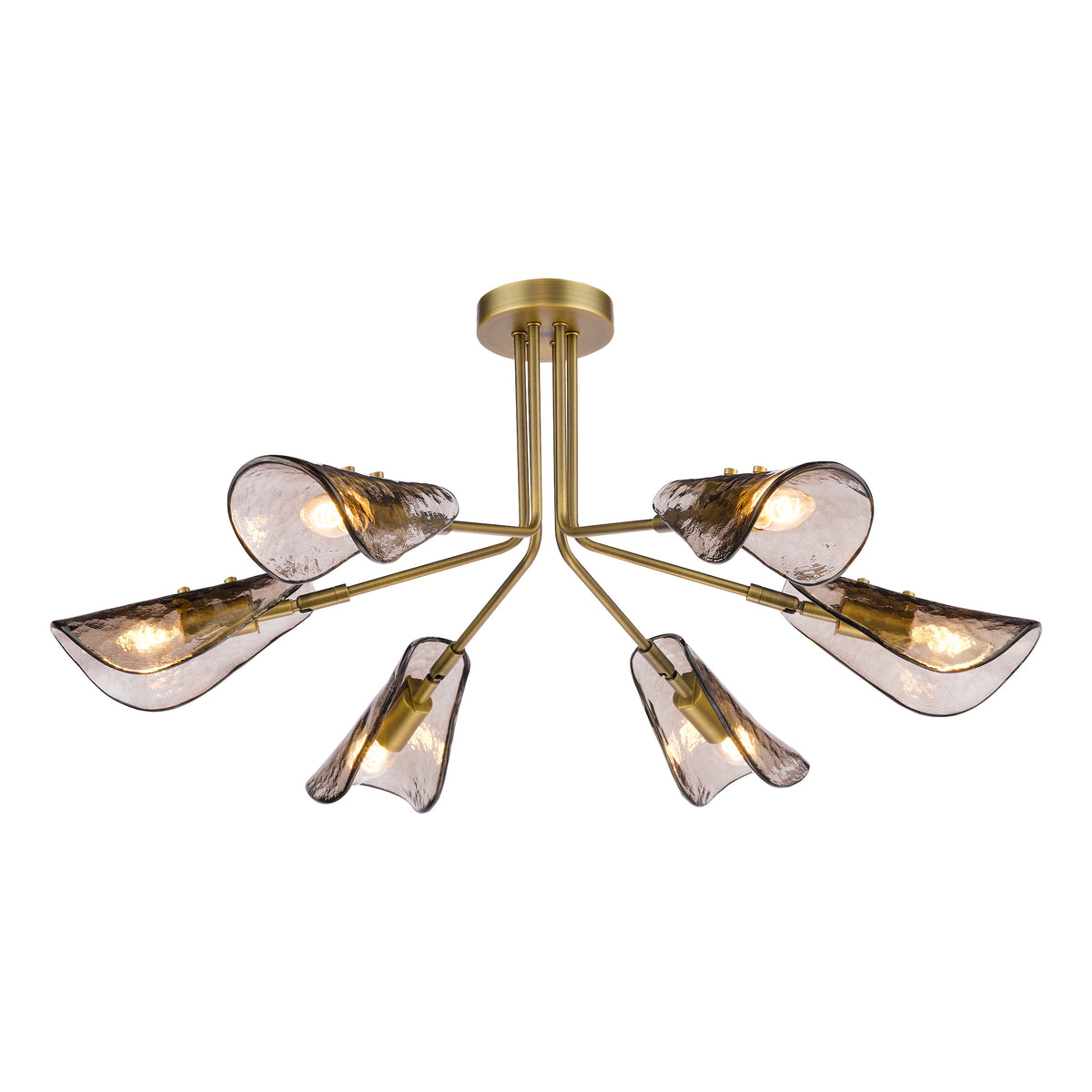 Ordelle Semi Flush Ceiling Light  in Antique Bronze with Tea Smoked Glass Shades