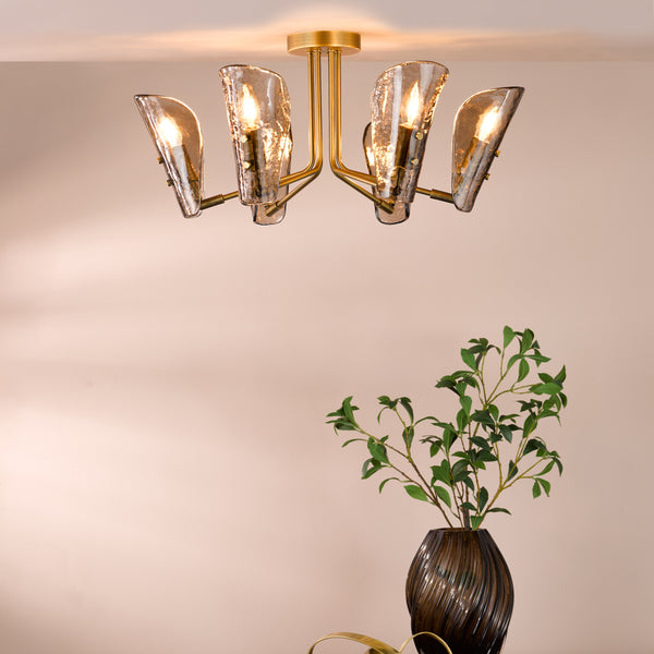 Ordelle Semi Flush Ceiling Light  in Antique Bronze with Tea Smoked Glass Shades