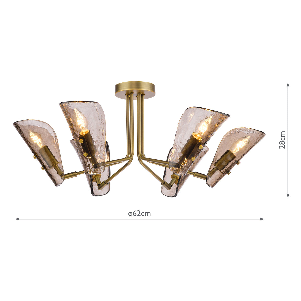 Ordelle Semi Flush Ceiling Light  in Antique Bronze with Tea Smoked Glass Shades