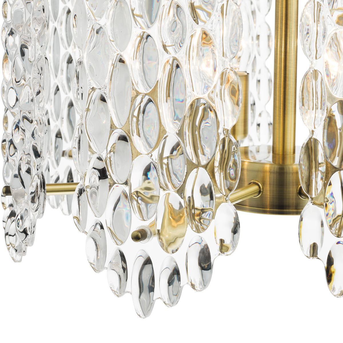 Porthos Eight Light Pendant Chandelier in Antique Brass with Textured Glass