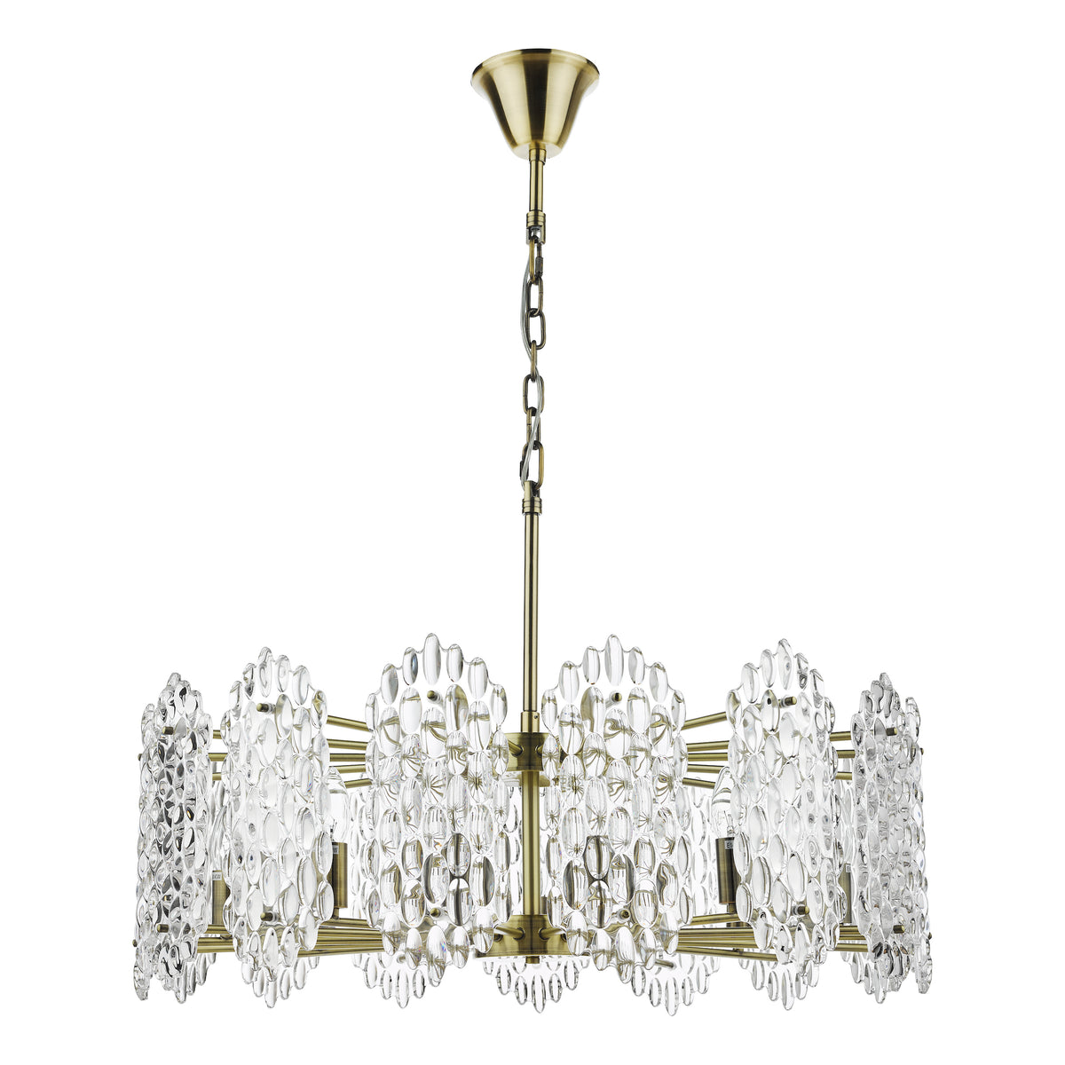 Brass chandelier with clear glass bubble shades