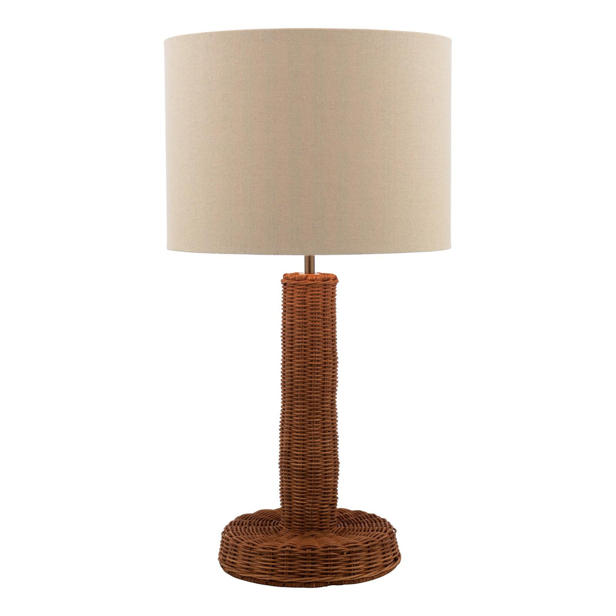 Joules Portree rattan table lamp with a natural linen drum shade