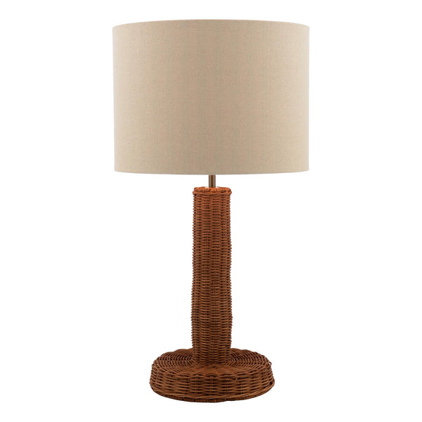 Portree Rattan Table Lamp with Natural Linen Drum Shade