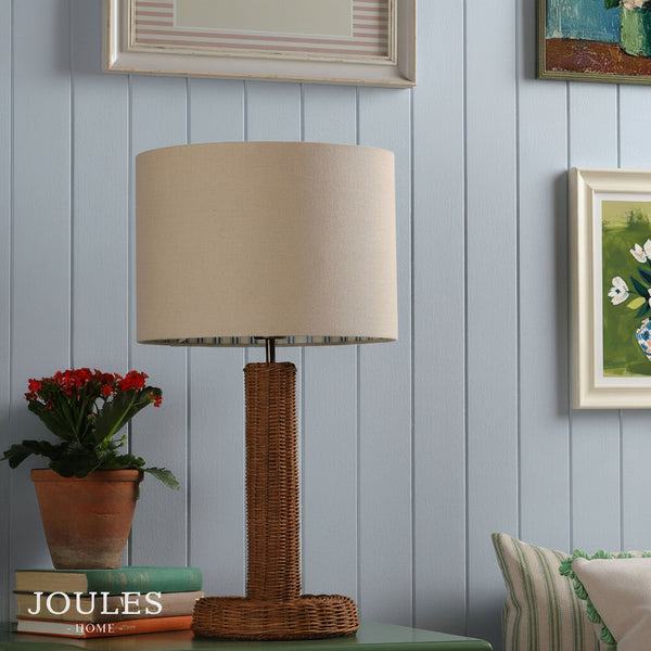Portree Rattan Table Lamp with Natural Linen Drum Shade