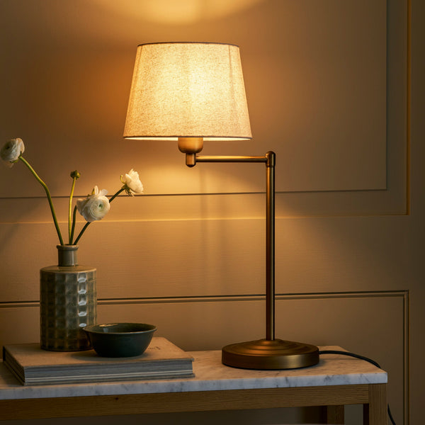 Peartree Antique Bronze Table Lamp With Natural Shade