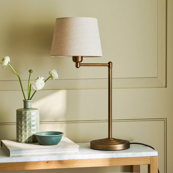 Peartree Antique Bronze Table Lamp With Natural Shade