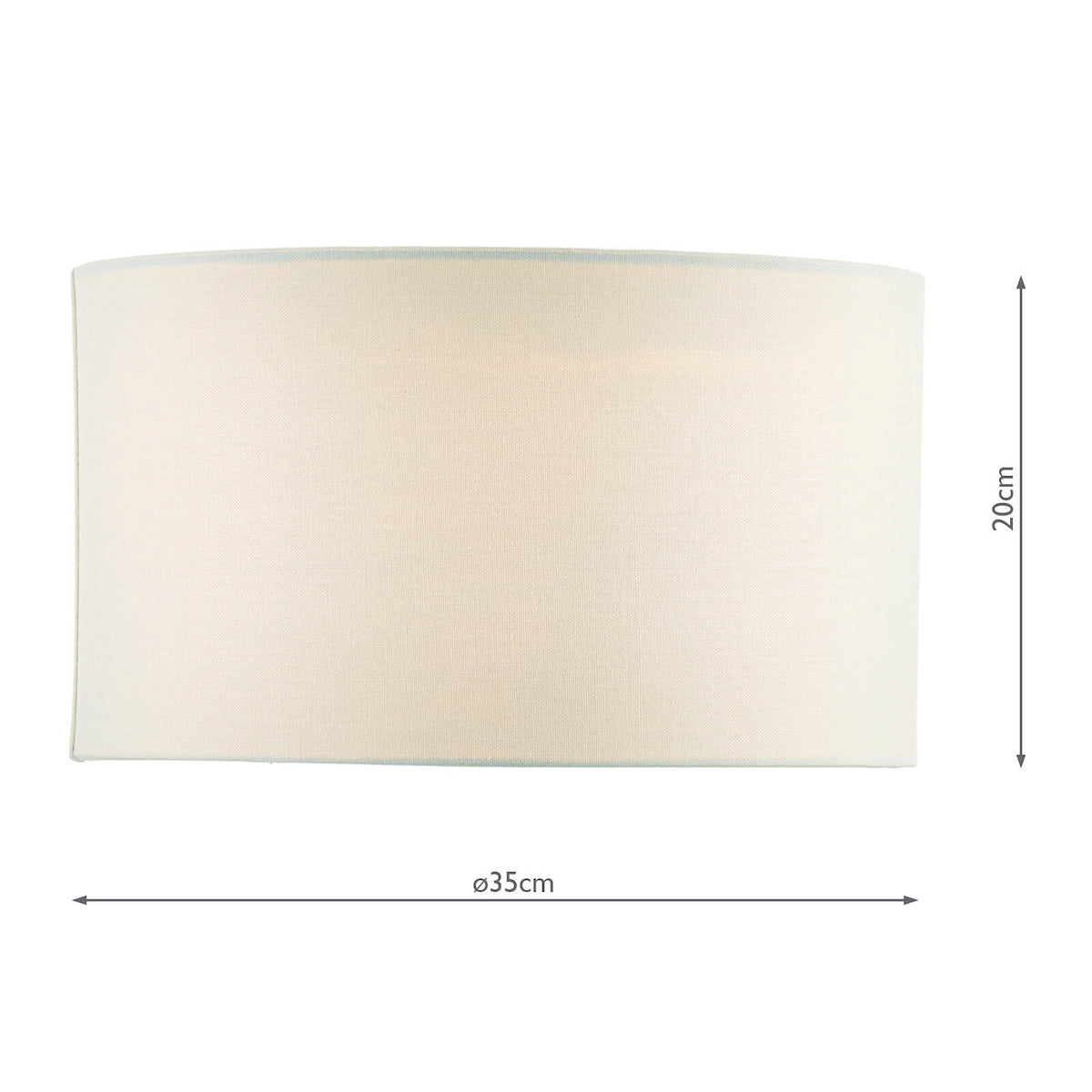 Cream fabric lampshade with dimensions 35cm diameter and 20cm height.