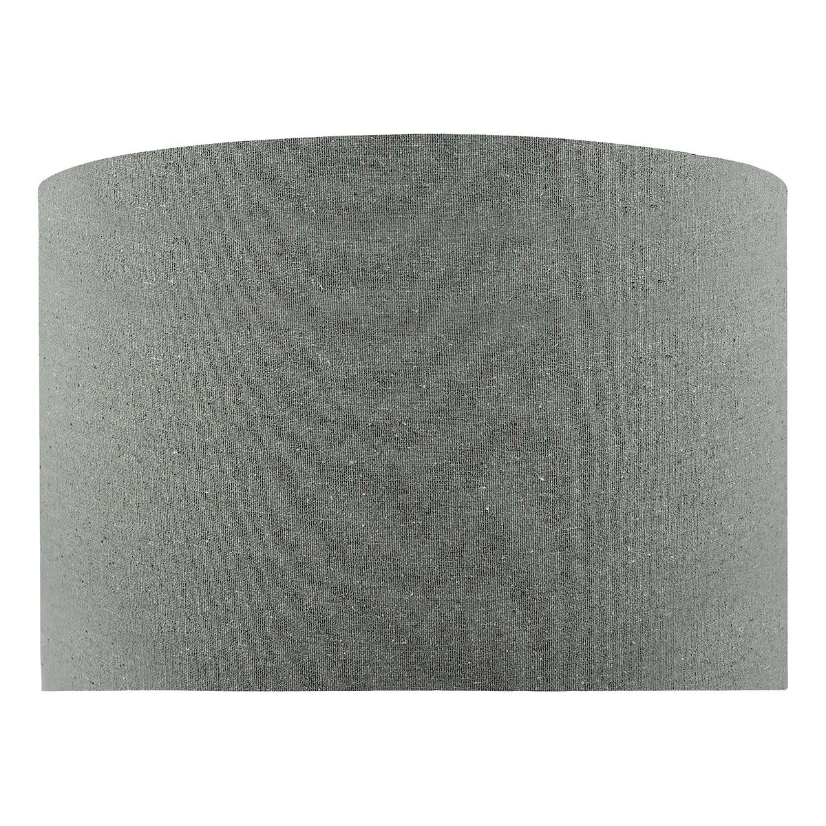 Close-up of a gray fabric lampshade with a subtle vertical ribbed texture.