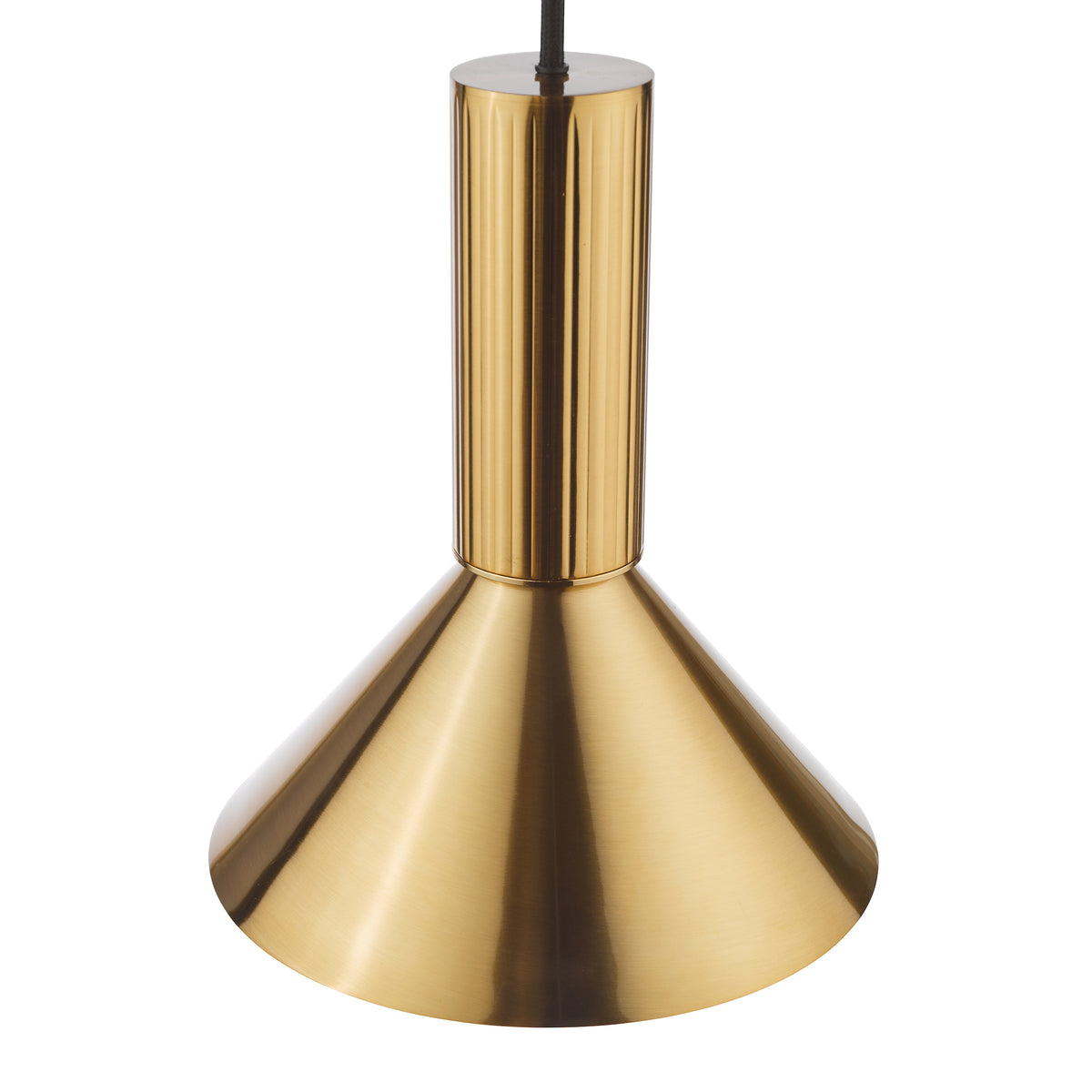 Gold pendant light with a cylindrical top and a conical shade