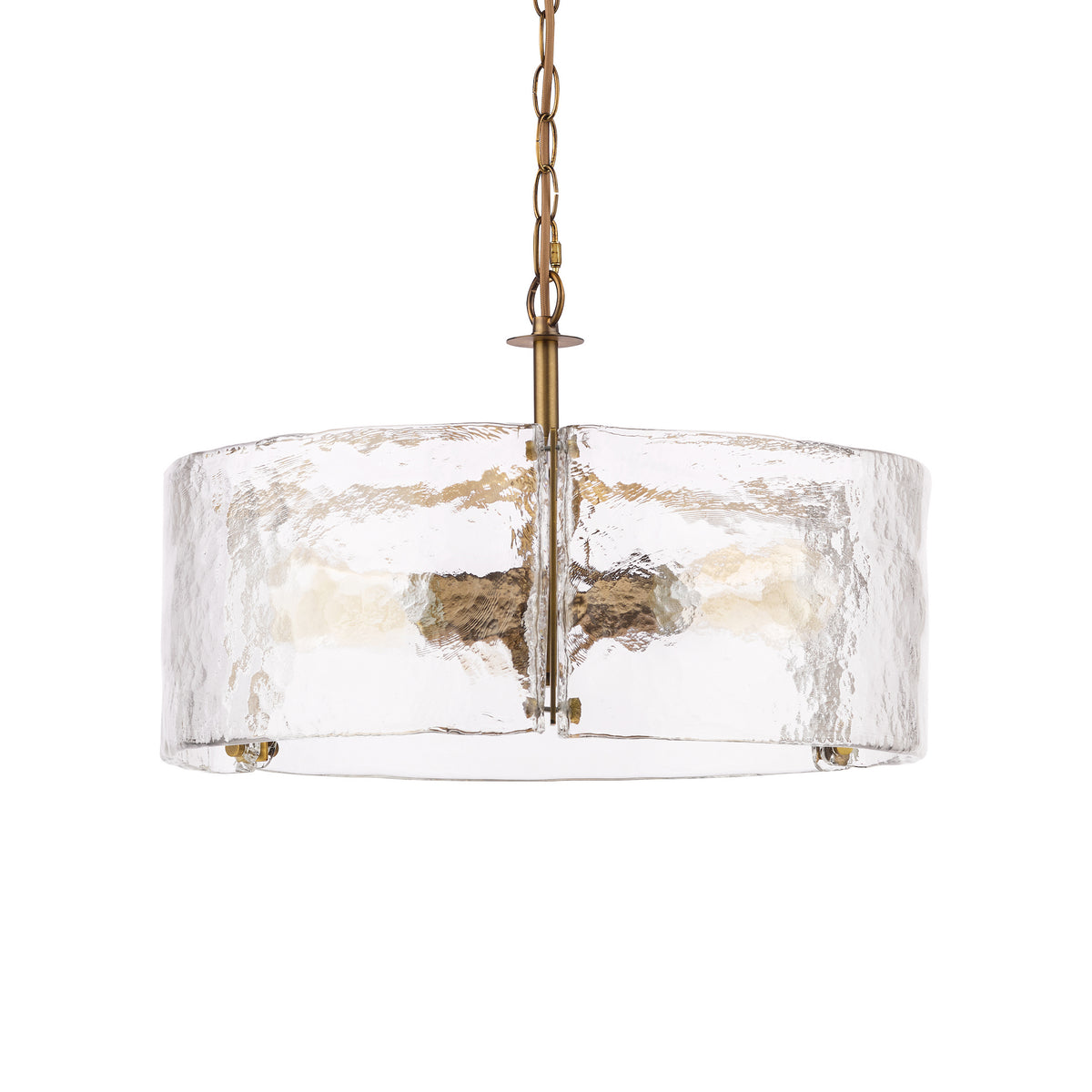 Ravis Three Light Pendant in Antique Bronze and Textured Glass Shades